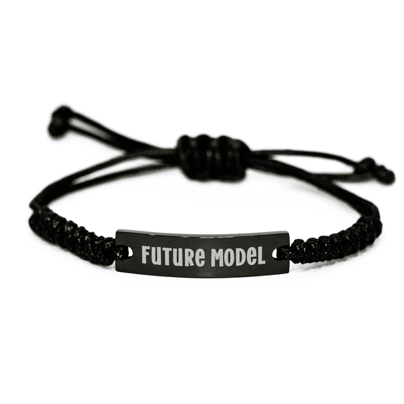 Funny Model Gifts, Engraved Black Stainless Steel Rope Bracelet for Mother's Day, Adjustible from 3.34 to 9.84 inches, Organza Bag