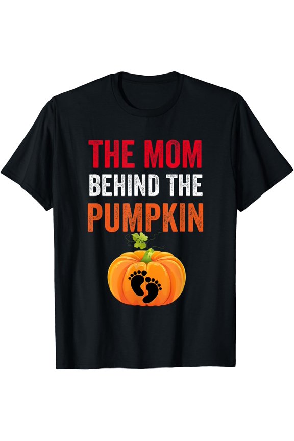 Funny Mom Behind the Pumpkin Halloween Pregnancy Tee for mom T-Shirt