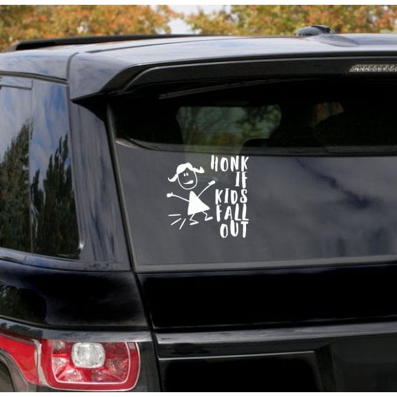 Funny Mom Dad Car Decal Honk If Kids Fall Out Quotes Window Art Stickers 7x7-Inch Glossy Wht