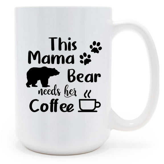 Funny Mom Gifts Coffee Mug 15oz, Mama Bear Ceramic Cup for Mom & Grandma's Christmas, Mothers Day and Birthday