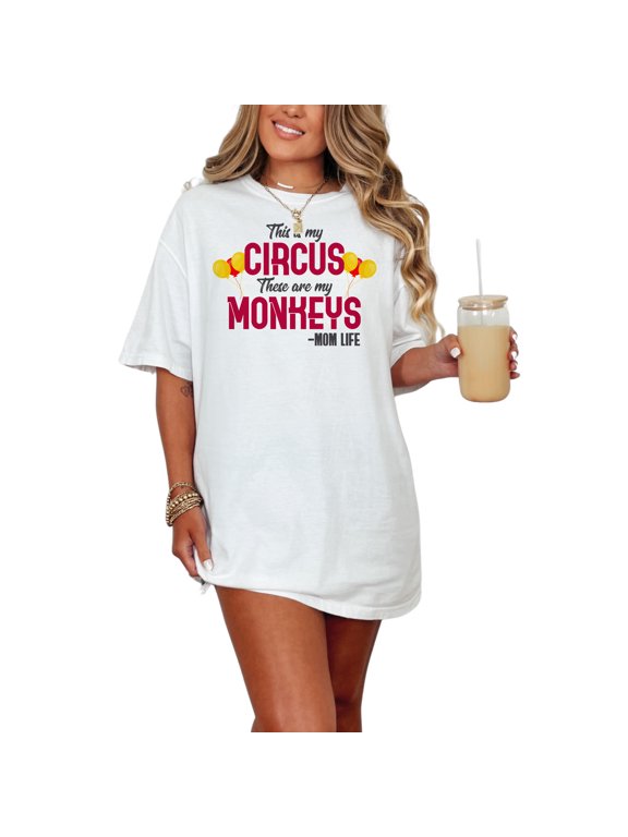 Funny Mom Life Circus Monkeys Quote, White Comfort Colors T-Shirt, Large