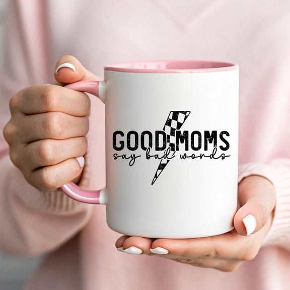 Funny Mom Mug Good Moms Say Bad WoR1DS SarC1Astic Coffee Cup Mommy Humor Gift Lightning Checkered Design