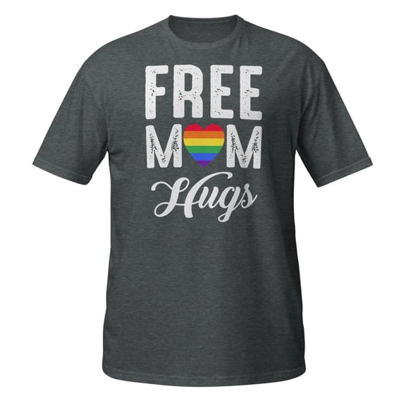Funny Mom Quote Hugs Gay Pride Day Transgender Rainbow Flag T-Shirt (Dark Heather, 2XL)