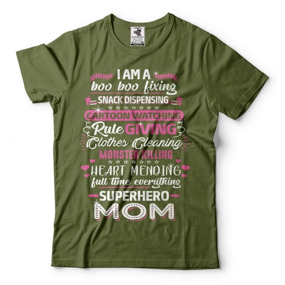 Funny Mom Shirt Superhero Mom Shirt Mothers Day Mom Gift Mama Shirt Mommy Gifts Mom Birthday Tee (Large Military Green)