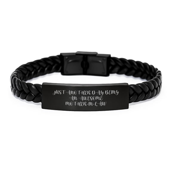 Funny Mom-in-law Gifts, Birthday Unique Gifts from Daughter to Mom-in-law, Interlaced Leather Bracelet, 'Just Another Day Being An Awesome Mom-in-law'