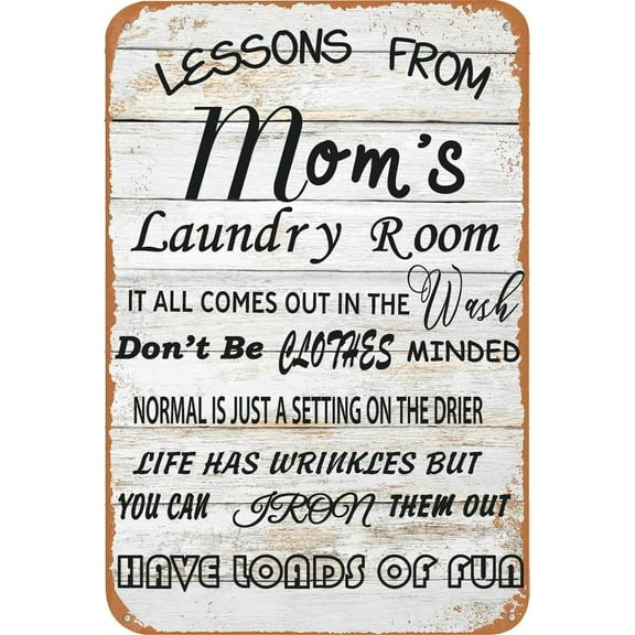 Funny Mom’s Laundry Room Metal Tin Sign Wall Decor, Farmhouse Rustic Laundry Sign for Home Decor Gifts 8 x 12 inch