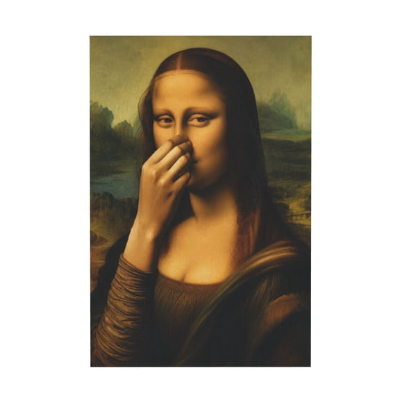 Funny Mona Lisa Bathroom Canvas Wall Art Pinching Nose Vintage Classical Humor Toilet Decor for Home 12*18in