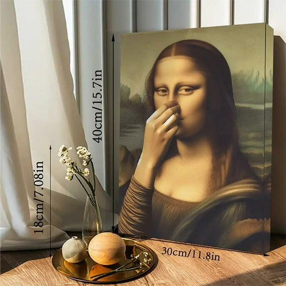 Funny Mona Lisa Parody Canvas Art - Wooden Framed Bathroom Wall Decor, Perfect Holiday Gift for Everyone, Easy to Hang,halloween
