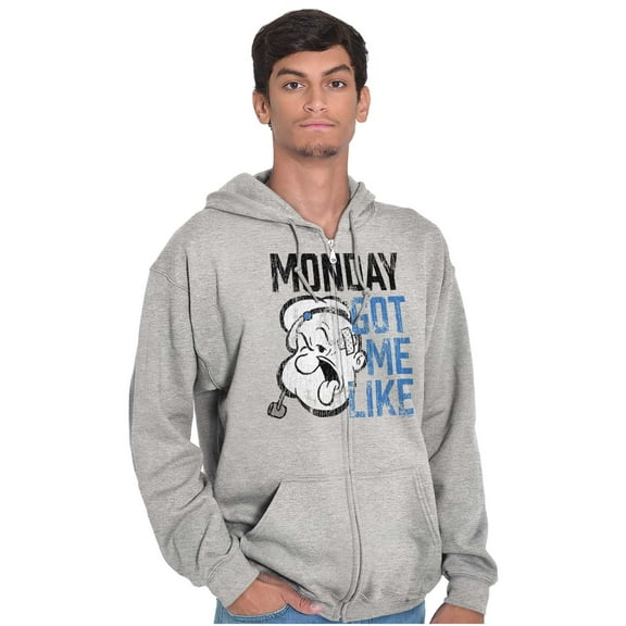 Funny Monday Got Me Like Popeye Mood Zip Up Hoodie Men's Women's Brisco Brands S