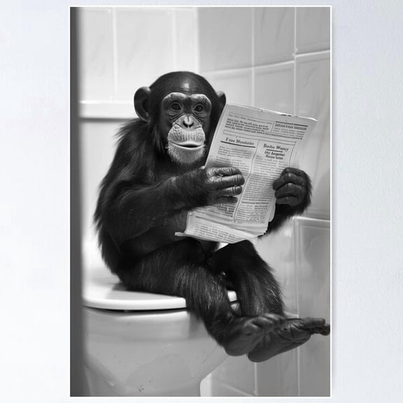 Funny Monkey Bathroom Illustration Poster, Poster Home Decor, Poster Only