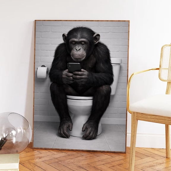 Funny Monkey Bathroom Wall Art, Chimpanzee Toilet Poster, Funny Animal Bathroom Decor, Monkey Phone Art Print Unframed Paper Print