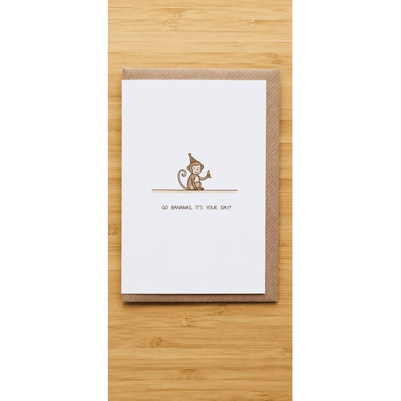Funny Monkey Birthday Card, Go Bananas Greeting Card, Cute Animal Watercolor Card