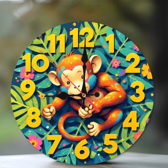 Funny Monkey Clock 10-Inch Silent Wooden Wall Clock, Battery Operated (AA Batteries Not Included), Artistic Home Decor