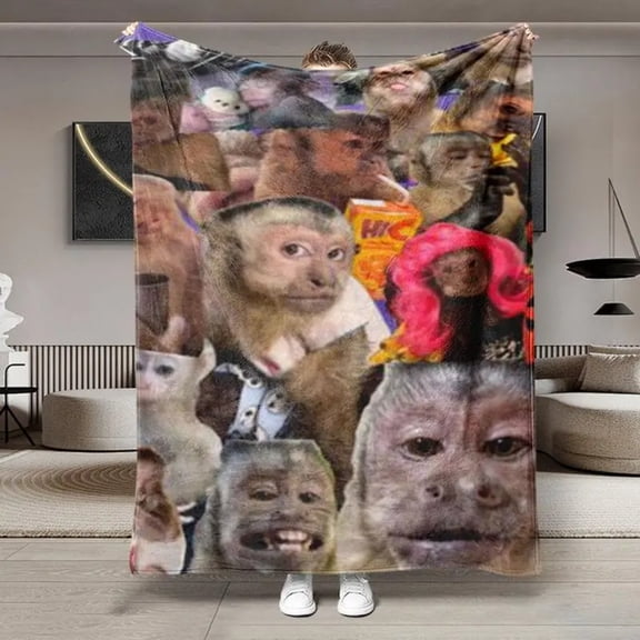 Funny Monkey Face Blanket, Soft Flannel Throw for Home Decor & Camping, Unique Gift for Animal Lovers, Warm & Durable Design Christmas Gift