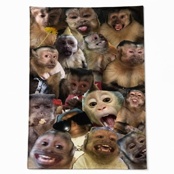 Funny Monkey Face Collage Fleece Throw Blanket – Soft 280GSM Cozy Plush Blanket, Fun Gift Idea