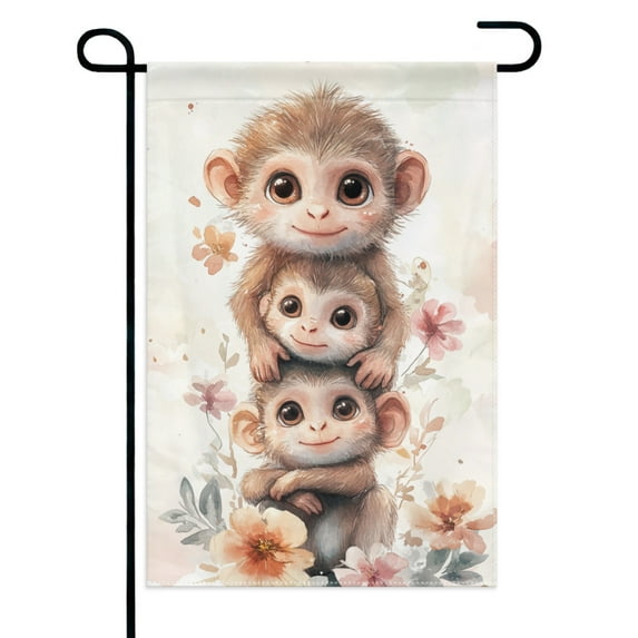 Funny Monkey Floral Garden Flags 12×18 Inch Double Sided Decorative Yard Banner Seasonal Flag for Outdoor Outside Decor