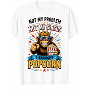 Funny Monkey Graphic T-Shirt for Men and Women, Not My Circus Not My Crew I Brought Popcorn Humor Tee, Vintage Retro Monkey Shirt, Sarcastic Graphic Tee, Casual Novelty Gift for Friends Coworkers