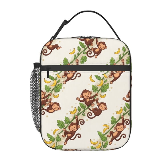 Funny Monkey Lunch Box Cartoon Banana Reusable Lunch Tote Bag With Front Pocket Zipper Closure Insulated Thermal Cooler Container Bag For Work Picnic Travel Fishing Beach