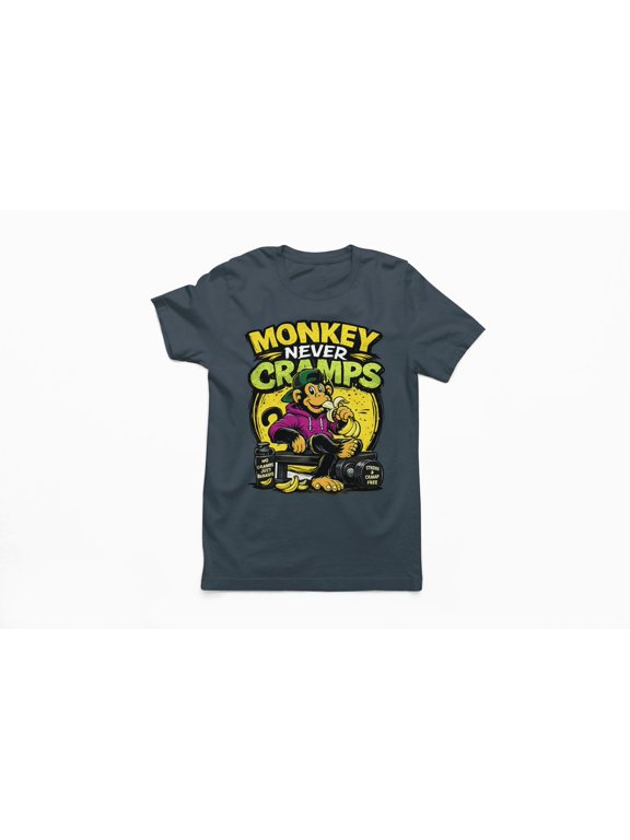 Funny Monkey Never Cramps Graphic T-Shirt for Men & Women, Cartoon Gym Workout Humor Tee