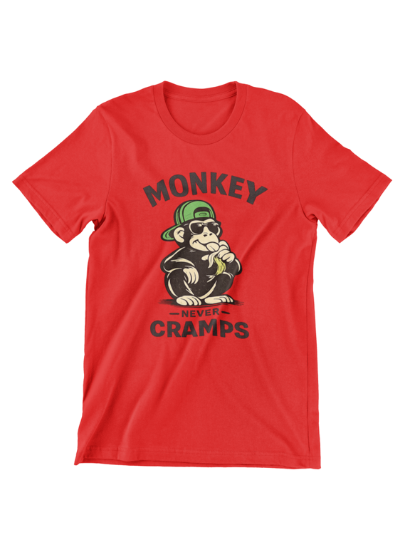 Funny Monkey Never Cramps T-Shirt – Graphic Gym Workout Tee, Cartoon Monkey Fitness Shirt, Unisex Crewneck Short Sleeve