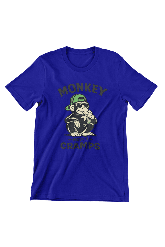 Funny Monkey Never Cramps T-Shirt – Graphic Gym Workout Tee, Cartoon Monkey Fitness Shirt, Unisex Crewneck Short Sleeve