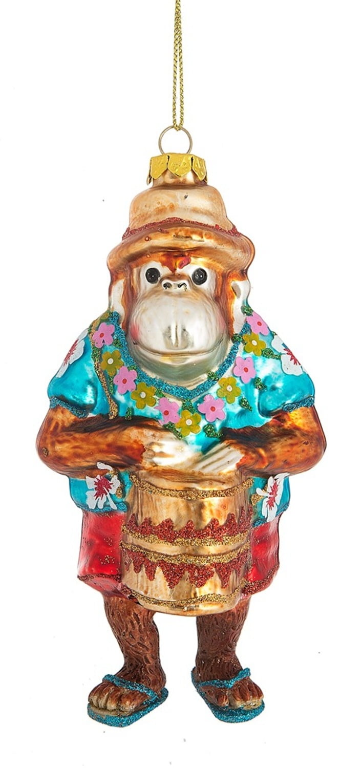 Funny Monkey Playing Bongo Drum Christmas Holiday Ornament