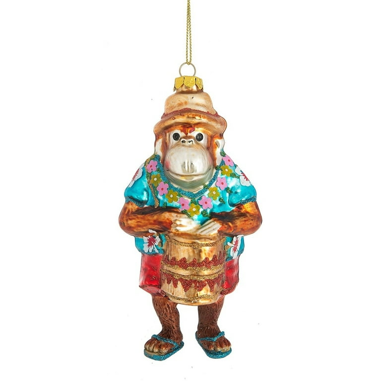 Funny Monkey Playing Bongo Drum Christmas Holiday Ornament