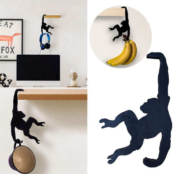 Funny Monkey Shaped Wooden Wall Hook Decorative Key Holder for Kitchen Entryway and Home Organization