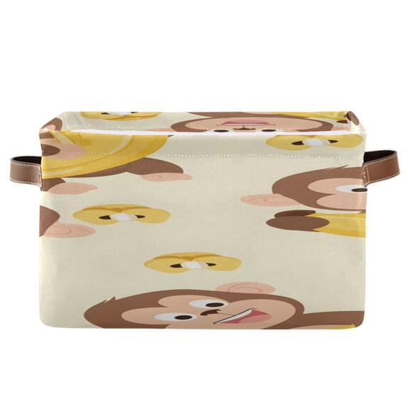 Funny Monkey and Banana Square Storage Bins with Handles Collapsible Containing Box 1 Pack