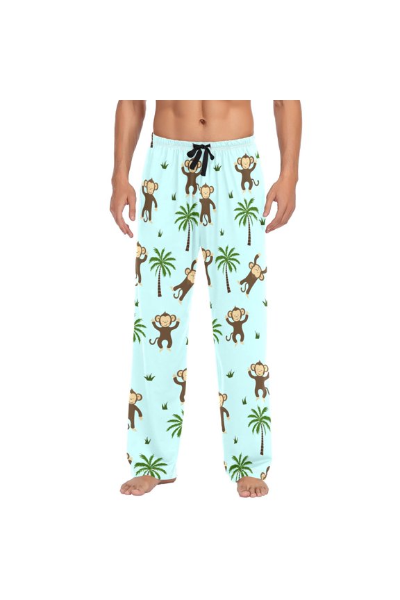 Funny Monkey and Tree Palm joogoo Men's Pajama Pants Cotton Long Sleepwear Lounge Pants M