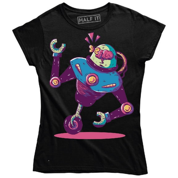 Funny Monowheel Robot With A Butterfly On Its Glass Helmet Wome's T-Shirt