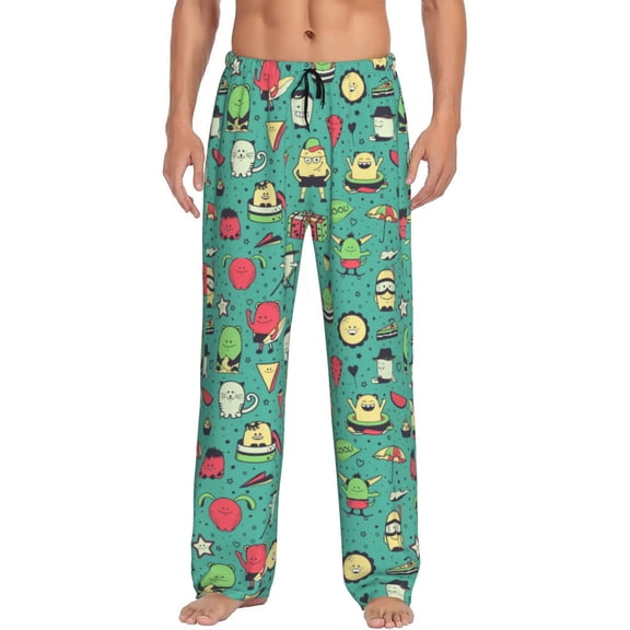 Funny Monsters Cartoon Characters Men's Pajama Pants Soft Breathable Sleep Lounge Pants with Pockets, Elastic Waist PJS Bottoms for Nightwear & Home 3X-Large