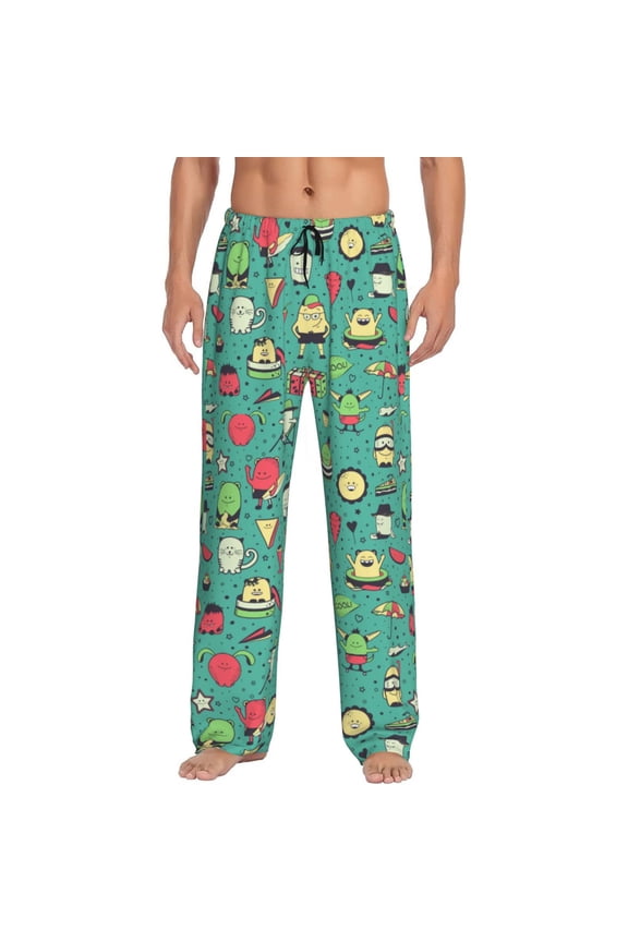 Funny Monsters Cartoon Characters Men's Pajama Pants Soft Breathable Sleep Lounge Pants with Pockets, Elastic Waist PJS Bottoms for Nightwear & Home Small