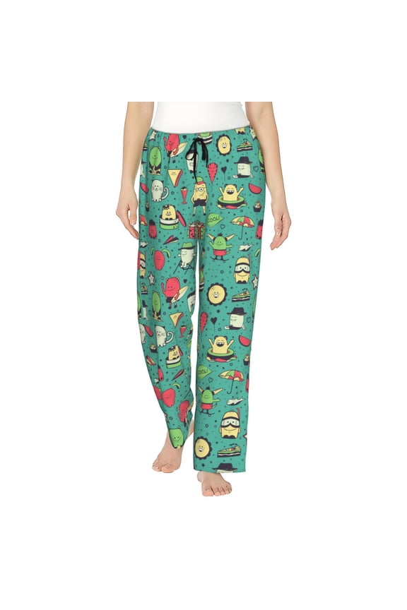 Funny Monsters Cartoon Characters Women's Comfy Pajama Pants With Pockets,Soft Stretch Drawstring Lounge Pants, Soft Casual Wide Leg PJS Sleep Bottoms Small