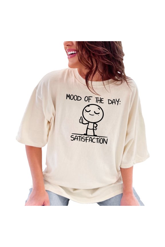 Funny Mood of the Day Satisfaction Graphic Tee, Positive Vibes T-Shirt, Humorous Cartoon Character Shirt, Mood Tracker Apparel, Ivory Comfort Colors T-Shirt, Medium