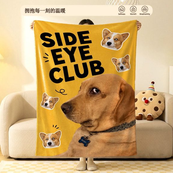 Funny Mood Side Eye Dog Flannel Fleece Throw Blanket Soft Cozy Plush Yellow Lab Corgi Meme Graphic for Couch Sofa Dorm6080in