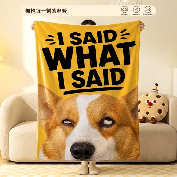 Funny Mood Side Eye Dog Flannel Fleece Throw Blanket Soft Cozy Plush Yellow Lab Corgi Meme Graphic for Couch Sofa Dorm6080in