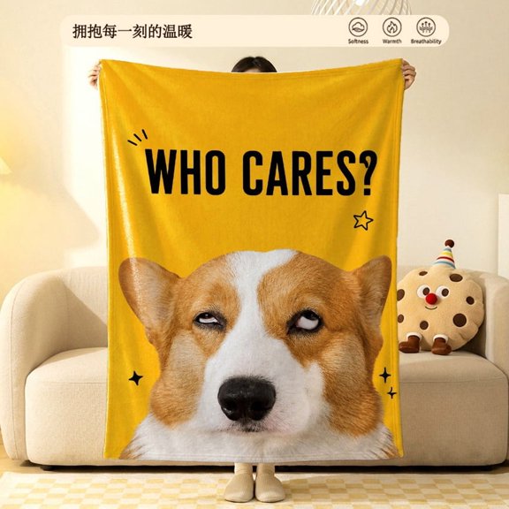 Funny Mood Side Eye Dog Flannel Fleece Throw Blanket Soft Cozy Plush Yellow Lab Corgi Meme Graphic for Couch Sofa Dorm6080in