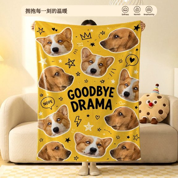 Funny Mood Side Eye Dog Flannel Fleece Throw Blanket Soft Cozy Plush Yellow Lab Corgi Meme Graphic for Couch Sofa Dorm6080in
