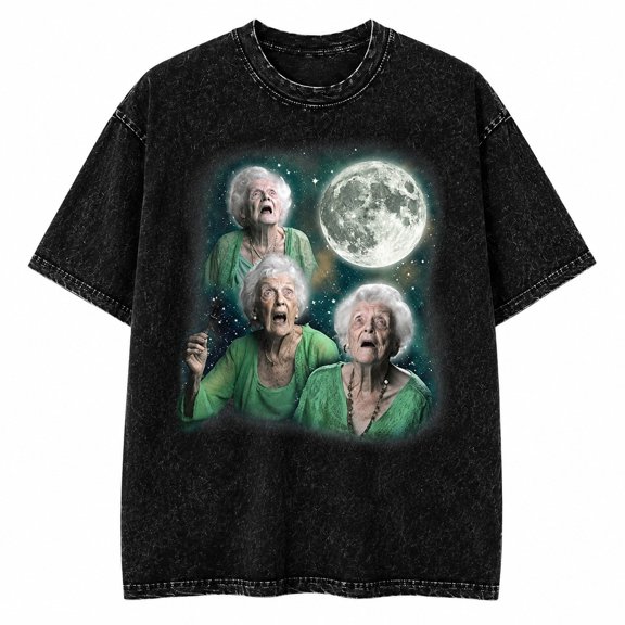 Funny Moon Graphic Mineral Wash T-Shirt, Unisex Classic Fit