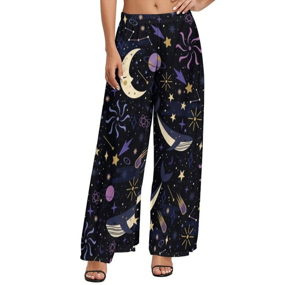 Funny Moon Pants Summer High Waisted Vintage Sun Stars Celestial Classic Wide Pants Women Oversized Streetwear Straight Trousers