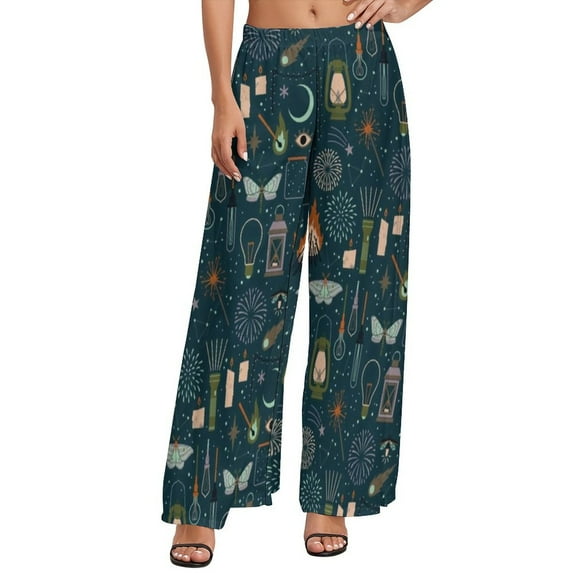 Funny Moon Pants Summer High Waisted Vintage Sun Stars Celestial Classic Wide Pants Women Oversized Streetwear Straight Trousers