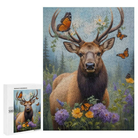 Funny Moose 500 Piece Jigsaw Puzzle for Adults | Woodland Animal Picture | Family Gift | Challenging Brain Teaser | Wooden