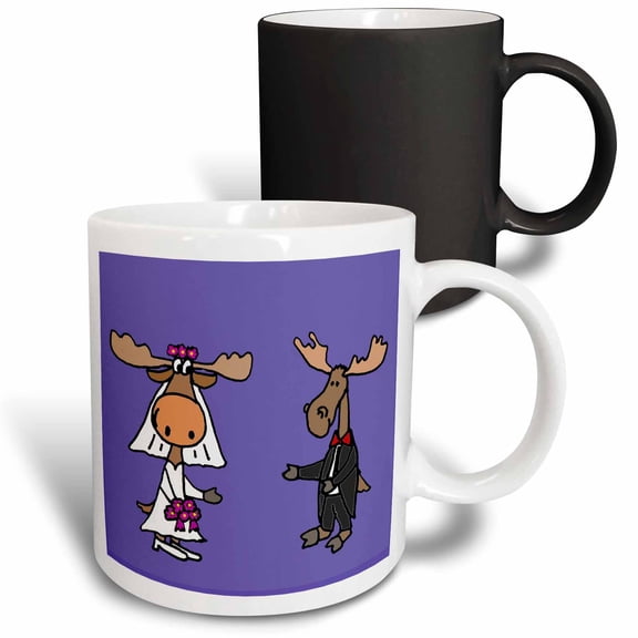 3drose, Funny Moose Bride and Groom Wedding Design, 11oz Magic Transforming Mug