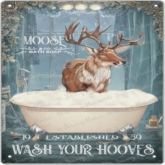 Funny Moose Decor Bathroom Decor Bathtub Decor Moose Lovers Gift Farm Decor Moose Square Signs Wall Art Retro Poster Bar Home Bathroom Wall Decoration Sign 12x12 Inches