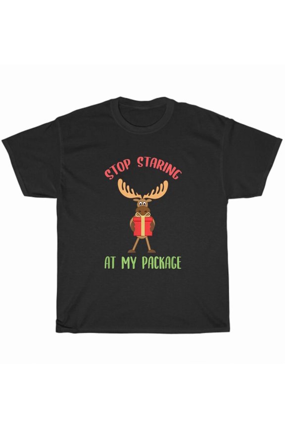 Funny Moose Holiday Package Humor Cheerful Winter Playful Graphic Unisex T-Shirt, up to size 5XL