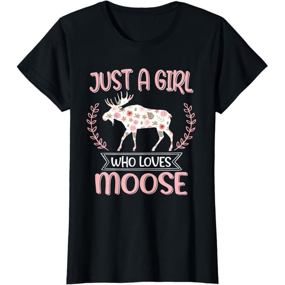 Funny Moose Lover Women Girls Floral Pattern Moose T-Shirt