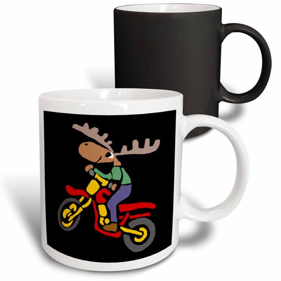 3drose, Funny Moose Riding Dirt Bike Off Road Motorcycle Art, 11oz Magic Transforming Mug