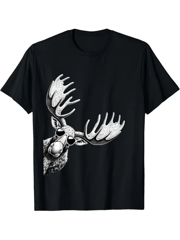 Funny Moose Wearing Sunglasses Alaska Moose Lovers T-Shirt Cool Outdoor Tee