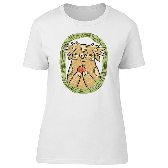 Funny Moose With An Apple T-Shirt Women -Image by Shutterstock, Female Large